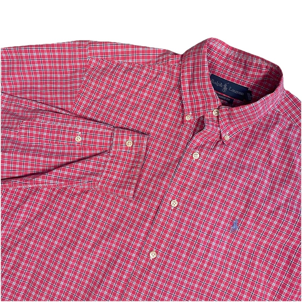 RALPH LAUREN Pink Multicolor Plaid Classic Fit Long Sleeve Button Up Shirt L - Picture 1 of 10